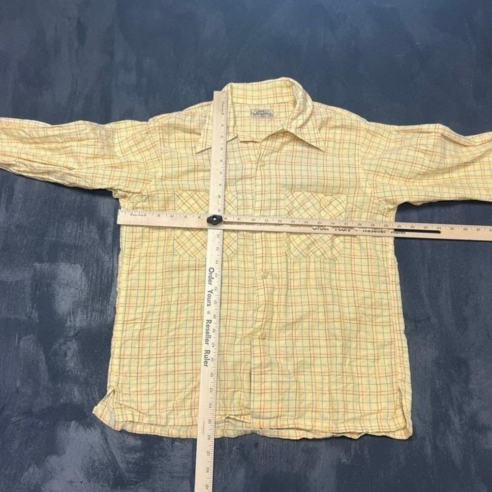 Vintage Shapley Mack Button Up Shirt Mens Medium Yellow 1940s Long Sleeve - Picture 4 of 7